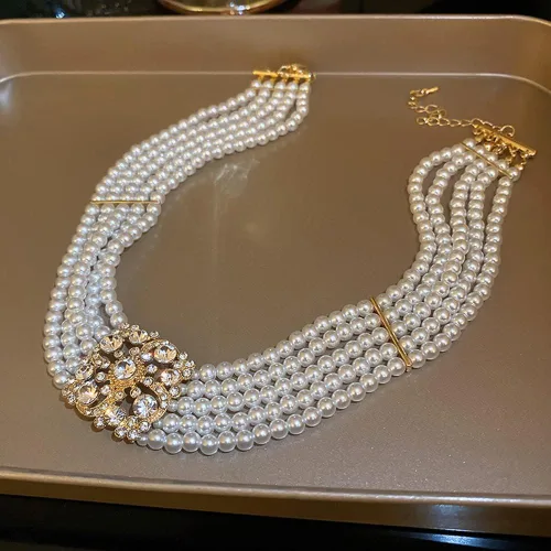 Miniatura 6 de Octwine Gargantilla corta con perlas de diamantes de imitación estilo bohemio de los años 20, Estrás Metal