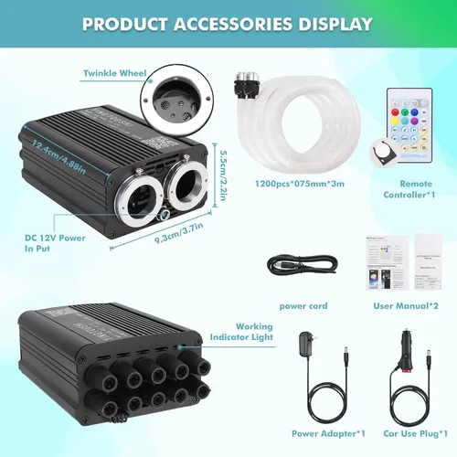 Miniatura 3 de Kit de Luces de Estrella Twinkle Headliner, 1200 Piezas*0.03 pulgadas*9.8 pies Luces de Fibra Óptica de Techo con Efecto de Estrella Fugaz Meteoro