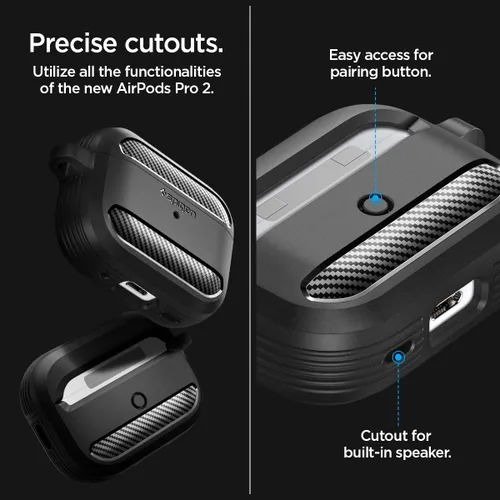 Miniatura 6 de Spigen Rugged Armor - Funda diseñada para AirPods Pro de 2ª generación 2022/2023 (cable USB-C/Lightning) con mosquetón, color negro mate