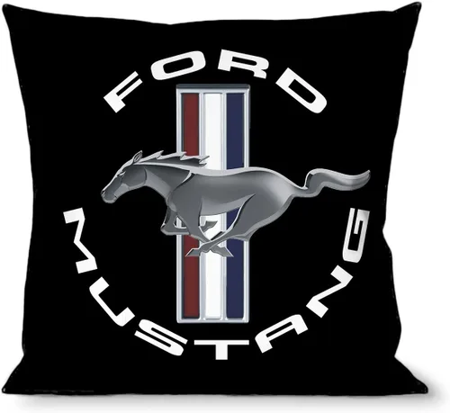 Cojín Decorativo Manta Ford Mustang Tri Bar Logo Negro Blanco Plata Rojo Azul
