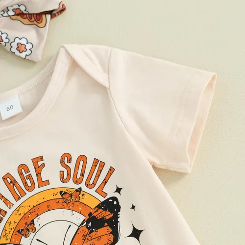 Miniatura 111 de Sejardin Ropa de verano para bebé y niña, recién nacida, manga corta, con letras, mameluco elástico con diadema