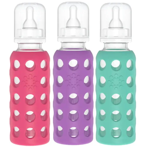 Miniatura 40 de Lifefactory Biberón de vidrio sin BPA Funda protectora de silicona Paquete de 3 de 9 onzas Papaya, col rizada y arándanos Papaya/Kale/Arándano