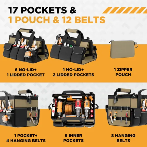 Miniatura 2 de Goovilla Bolsa de herramientas de 15.5 pulgadas con 1 bolsillo Organizador de almacenamiento de caja de herramientas portátil de 17 bolsillos