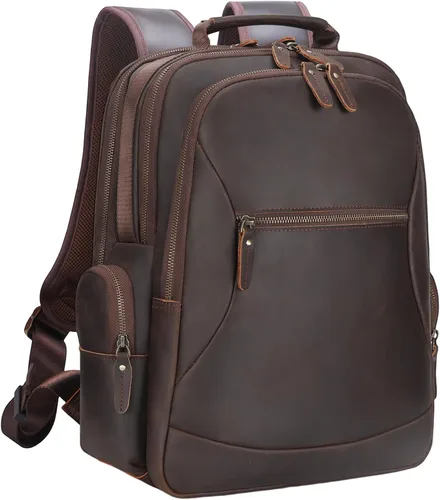 Miniatura 11 de TIDING Mochila de cuero genuino para hombres de gran capacidad 17.3 pulgadas portátil bolsa negra impermeable negocios trabajo viaje mochila