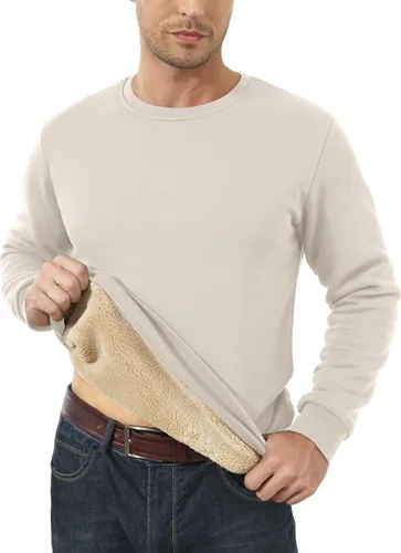 Miniatura 6 de MAGCOMSEN Sudaderas con forro de sherpa para hombre, sudadera básica de invierno con cuello redondo