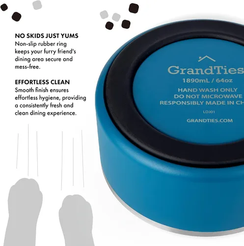 Miniatura 4 de GrandTies Cuenco de acero inoxidable para perros Comedero para mascotas reutilizable con aislamiento sin BPA Plato grande y resistente Azul