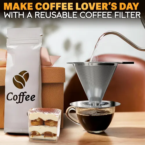 Miniatura 9 de Cafetera de acero inoxidable con cepillo de limpieza y mango de silicona antideslizante, capacidad para 2 tazas, malla 600 de malla de acero