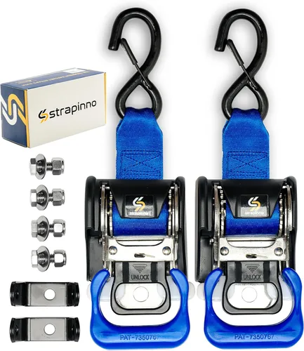 Miniatura 8 de Strapinno 2 correas de trinquete retráctiles de acero inoxidable (1 7/8 pulgadas x 4 pies) para remolque de barco, soportes de montaje adicionales