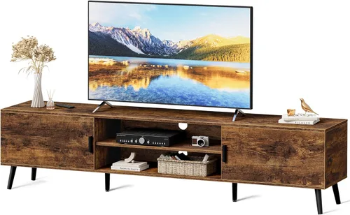 Miniatura 13 de SUPERJARE Soporte de TV para TV de 55 pulgadas, centro de entretenimiento con estante ajustable, 2 gabinetes, mesa consola de TV, consola
