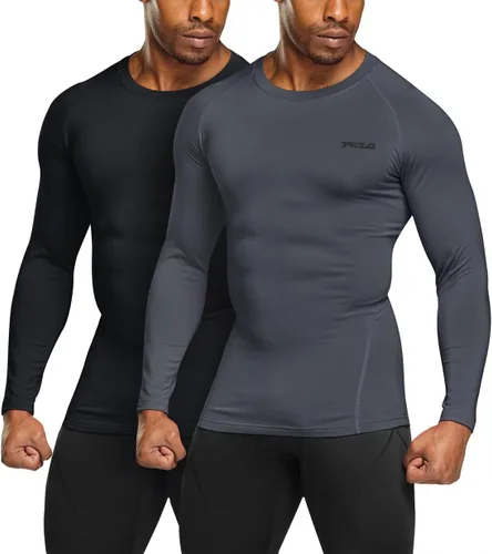 Miniatura 2 de TSLA Paquete de 1 o 2 camisetas térmicas de compresión de manga larga para hombre, camiseta de capa base atlética, camiseta de invierno para correr