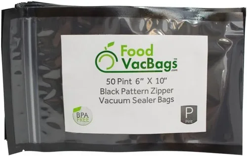 FoodVacBags Bolsas de sellado al vacío con cremallera de 6 x 10 pulgadas, parte trasera negra, parte delantera transparente (50 unidades) -