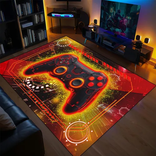 Miniatura 6 de Alfombra de juegos para habitación de niños - Alfombra de área amarilla temática de juegos para dormitorio de niños, decoración de habitación