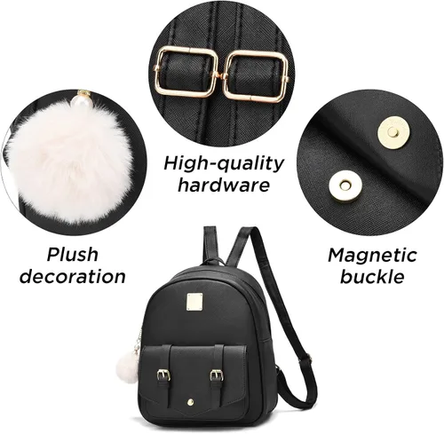 Miniatura 5 de Fahsion - Juego de 3 piezas de mochila de cuero para mujer, mochila para mujer, bolsa de libros para adolescentes y niñas