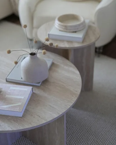 Miniatura 4 de Mesa de centro redonda para espacios pequeños, con una base fuerte en X para sala de estar, almohadillas para evitar arañazos en el suelo