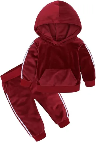 MYGBCPJS Conjunto deportivo de terciopelo de 2 piezas para niños y niñas, sudadera con capucha de manga larga + pantalones deportivos con cintura