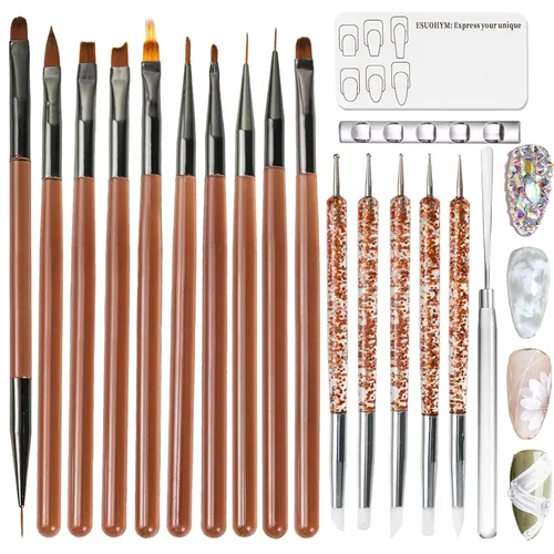 Juego de 18 pinceles de arte de uñas para pintar, práctica de diseño, puntas francesas, pinceles de uñas acrílicas para extensiones de uñas,