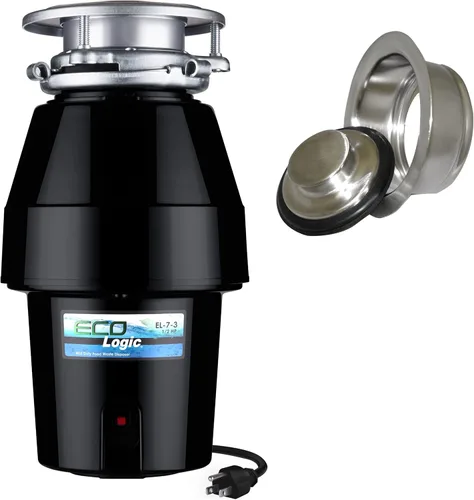 Miniatura 8 de Eco Logic EL-9-DS-BN 9 Deluxe Designer Series - Eliminador de residuos de alimentos con brida de fregadero de níquel cepillado, 3/4 HP Brida