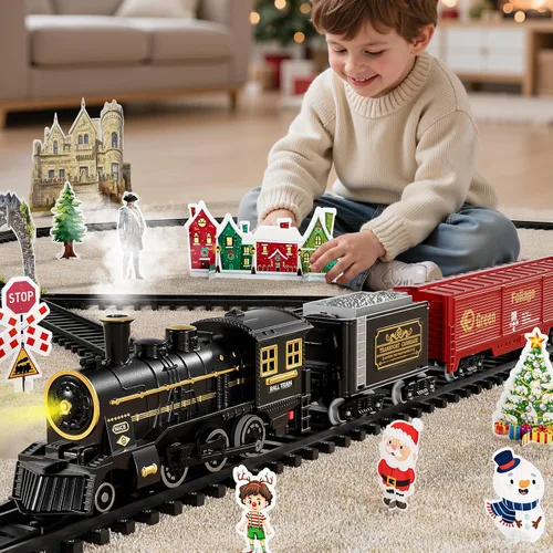 Miniatura 5 de NIPLOOOW Juego de tren para niños de 4 a 8 años, juguete de tren eléctrico con sonido realista, luces y humo para debajo del árbol de Navidad