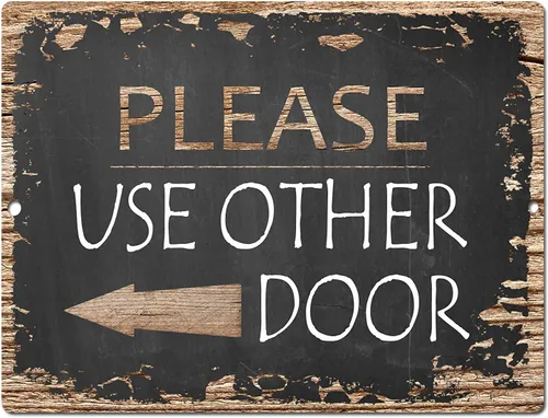 PP-0457 Chic Sign Please Use Other Door Flecha lateral izquierda, estilo rústico, vintage, estilo retro, cocina, bar, pub, cafetería, decoración de