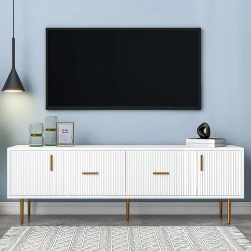 Miniatura 17 de Soporte de TV versátil de alto brillo con luces LED que cambian de color y 2 estantes de vidrio templado, centro de entretenimiento para televisores