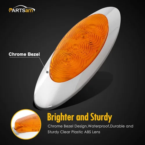 Miniatura 7 de Partsam 10 luces LED ámbar de 6-5/8, 4 LED, montaje en superficie cromada con tapones de bala, repuesto impermeable