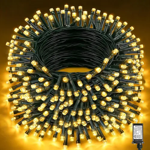 Miniatura 25 de 120 luces LED de Navidad de 40 pies para exteriores, guirnalda de luces de Navidad naranja impermeable, 8 modos de luces conectables para árbol