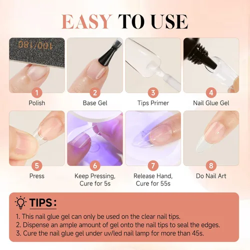 Miniatura 6 de UNA GELLA - Puntas de uñas de gel suave para pegar de 1.4 fl oz de secado por lámpara, permanente, pegamento de uñas fuerte para uñas acrílicas