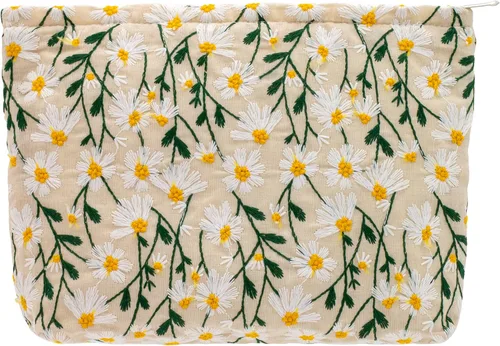 Miniatura 49 de Pazimiik Bolsa de maquillaje floral, grande, de algodón, con cremallera para bolsa de viaje, organizador de maquillaje de lona para mujeres, Algodón