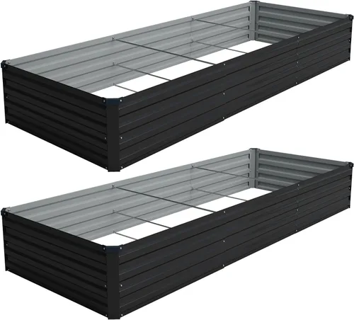 Miniatura 12 de Vengarus Kit de cama de jardín galvanizado elevado de 6 x 3 x 1 pies (paquete de 2), maceta de metal para exteriores, contenedor rectangular de Negro