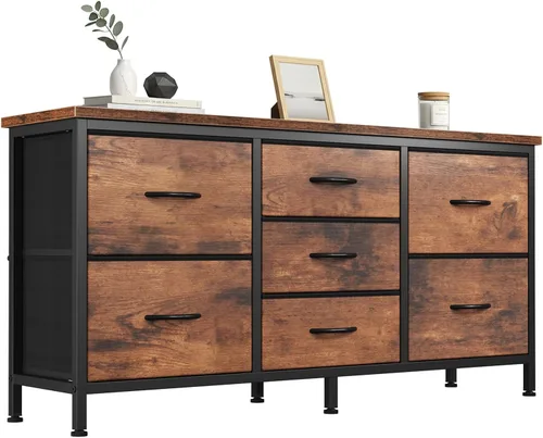 Miniatura 12 de DUMOS Soportes de TV para muebles de sala de estar con 9 cajones de tela, centro de entretenimiento largo de hasta 75 pulgadas, mesa consola