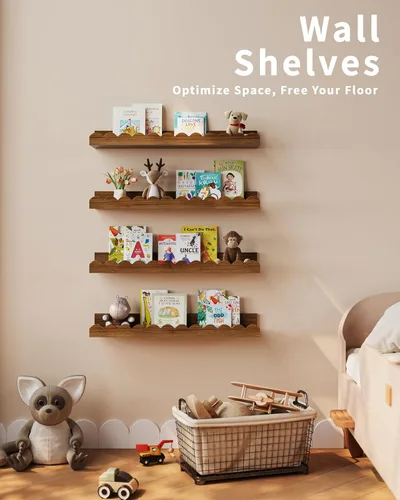 Miniatura 6 de Shario Estantes para libros de guardería, paquete de 4 estantes flotantes para pared de niños, estantes festoneados, estantes de pared