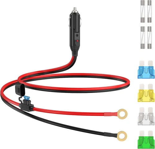 12AWG Cable de Cargador de Encendedor de Cigarrillos Resistente, Cable Adaptador de Encendedor de Cigarrillos Macho de 3.3FT con Luz LED y Caja de