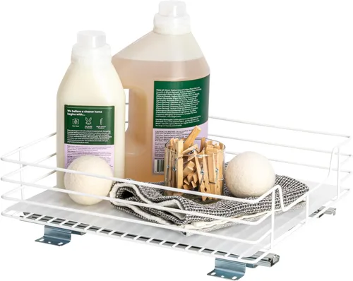 Miniatura 19 de Household Essentials Organizador de despensa de dos niveles de acero blanco con detalles de plástico forrado limpio