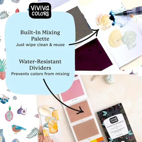 Miniatura 5 de Viviva Hojas de acuarela, 10 colores metálicos, juego de pintura de acuarela de viaje para adultos, principiantes, artistas, aficionados, kit