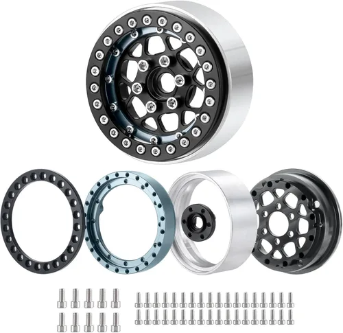 Miniatura 3 de Llantas Beadlock de 1.9 pulgadas, 4 unidades, juego de llantas de metal para 1/10 Axial Scx10 TRX-4 D90 CC01 90034 RC Crawler Car (negro y titanio)