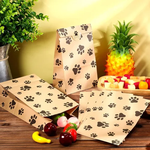 Miniatura 4 de Meanplan - 200 bolsas de papel con huella de papel para perros, bolsas a granel para almuerzo, aperitivos, pan, dulces, sándwich, palomitas de maíz