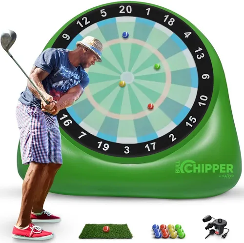 Swooc Games® - Bull Chipper™ | Giant Golf Darts with 10+ Golf Games | Backyard Game with Air Pump | Yard Game for Adults | Giant Outdoor Fun for