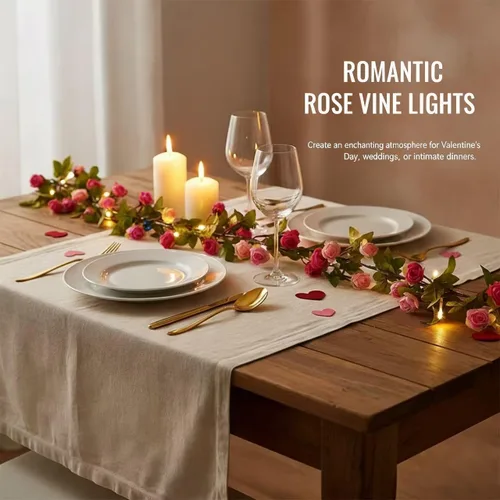 Miniatura 2 de Fielegen Guirnalda de 20 luces LED de flores de rosas, guirnalda de flores artificiales de 7.2 pies con luces de hadas para el día de San Valentín