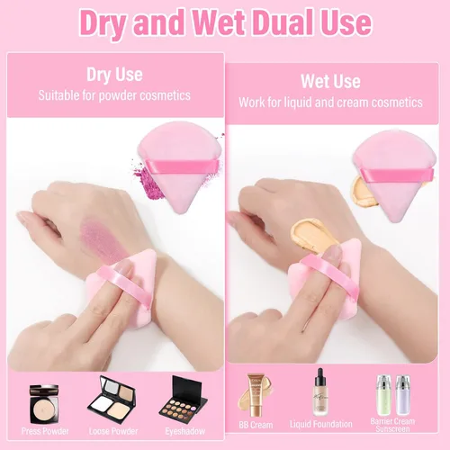 Miniatura 3 de Thrilez 20 Piezas Borlas de Polvo Triangulares, Borlas de Polvo Suelto Borlas de Maquillaje para Polvo Facial, Borla de Polvo Fijador para Rosa