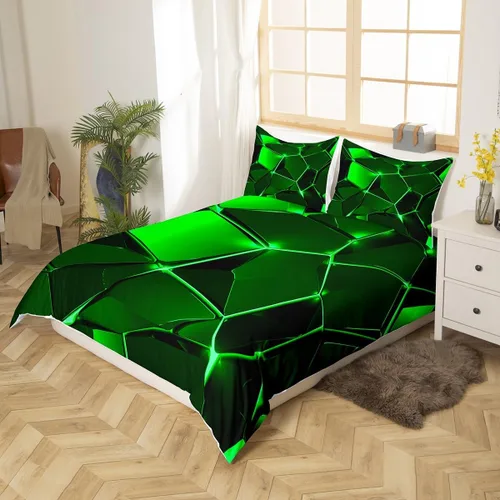 Miniatura 3 de Funda de edredón hexagonal verde estereoscópica de nido de abeja para niños, diseño geométrico de colmena, funda de edredón geométrica de panal