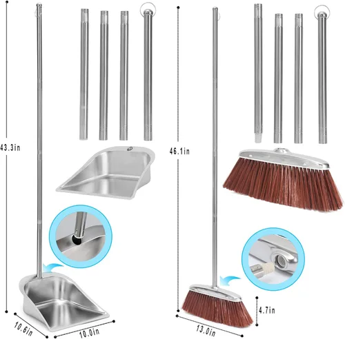 Miniatura 4 de Juego de escoba y recogedor para el hogar, escoba de cocina de 56" con juego combinado de recogedor, recogedores resistentes con mango largo