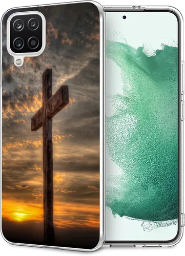 Funda compatible con Samsung Galaxy A12, diseño retro de cruz cristiana, a prueba de golpes, funda de TPU suave para mujeres, niñas, niños y hombres