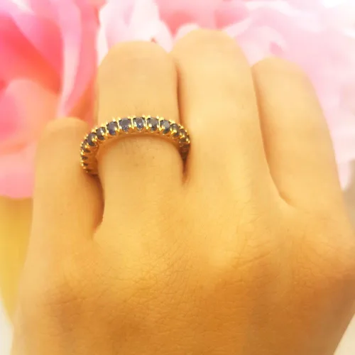 Miniatura 4 de 1.80 quilates (ctw) 14K oro redondo azul zafiro señoras eternidad anillo de boda 1 34 CT