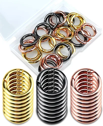 Miniatura 9 de 24 anillos de resorte de gatillo, clip de mosquetón circular, llaveros de carpeta dorada, clip de llavero de metal, ganchos redondos a presión