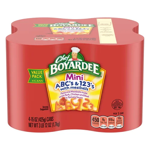 Chef Boyardee Mini ABC y 123 con albóndigas, 15 onzas, paquete de 4