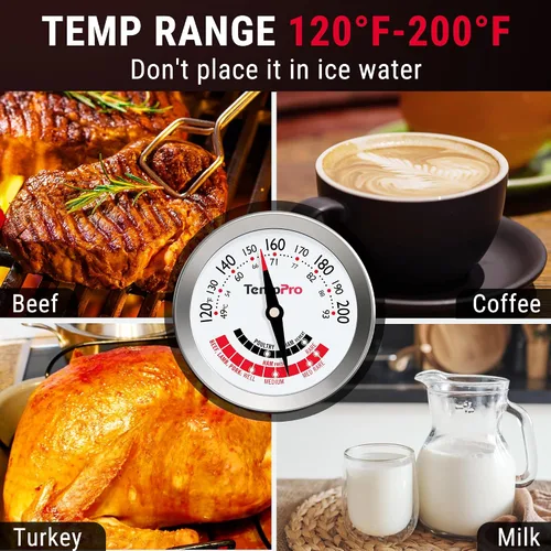 Miniatura 8 de ThermoPro APT200 2 Piezas Termómetro de Carne para Cocinar con Dial Extra Grande de 2 Pulgadas, Termómetro de Cocina de Dial Analógico con Sonda