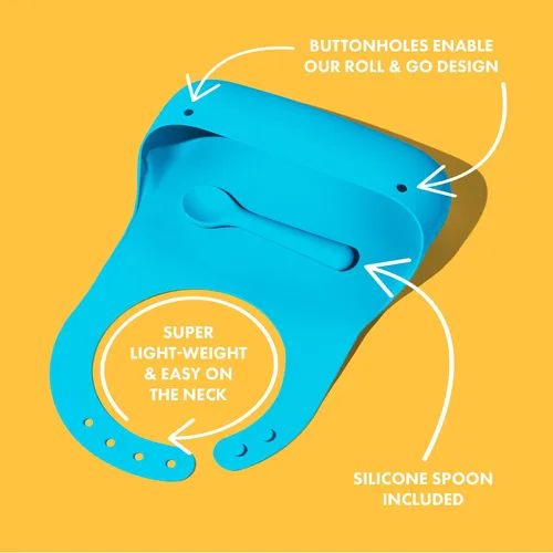 Miniatura 4 de Avanchy Baberos de silicona para bebé, impermeables, ajustables, sin BPA, juego unisex suave para niños pequeños con cuchara a juego