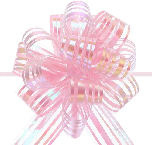MECCANIXITY 5 lazos metálicos de organza de 4 pulgadas para envolver regalos, color rosa claro para cestas de boda, regalos de Navidad, día de San