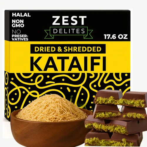 Miniatura 10 de Kataifi Masa de fillo rallada de Zest Delites, Kadayif seco para kit de chocolate Dubai, Knafeh & Kunafa, masa filo rallada Kadayif, pastelería