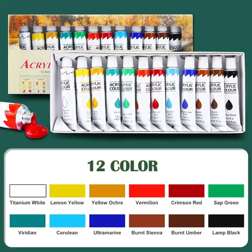 Miniatura 4 de ESRICH Juego de lienzo de pintura acrílica, kit de 52 piezas de suministros de pintura profesional con 2 caballetes de madera, 2 x 12 colores, 2 x
